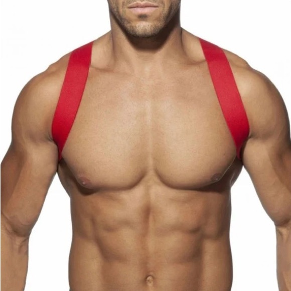 Mens Chest Strap Nylon Spandex Solid Color Sexy Male Elastic Shoulder Harness - Picture 3 of 7